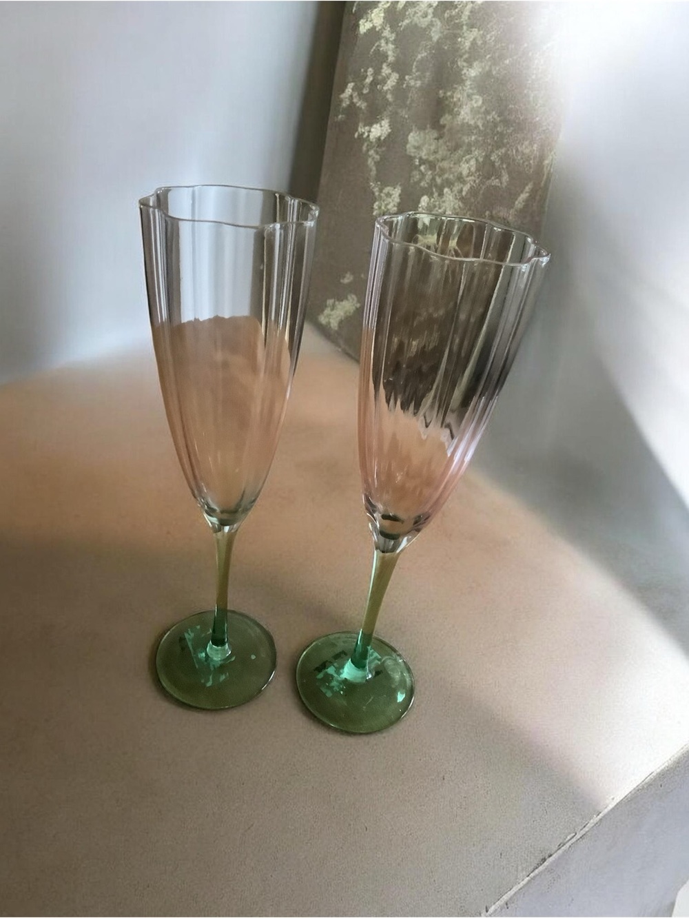Cherry blossom, pink and green luxury Champagne Flutes - Set of 2